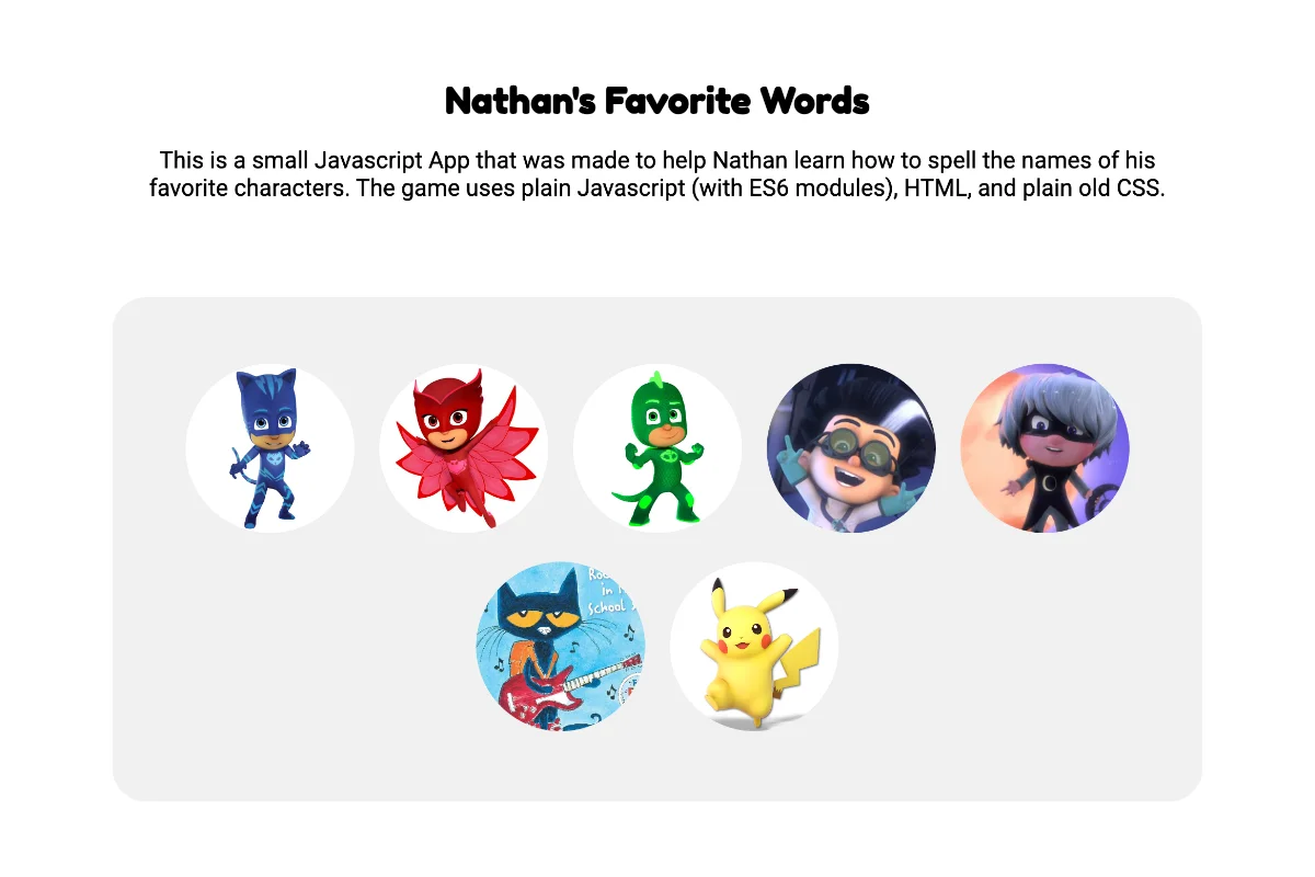 Words interactive project preview
