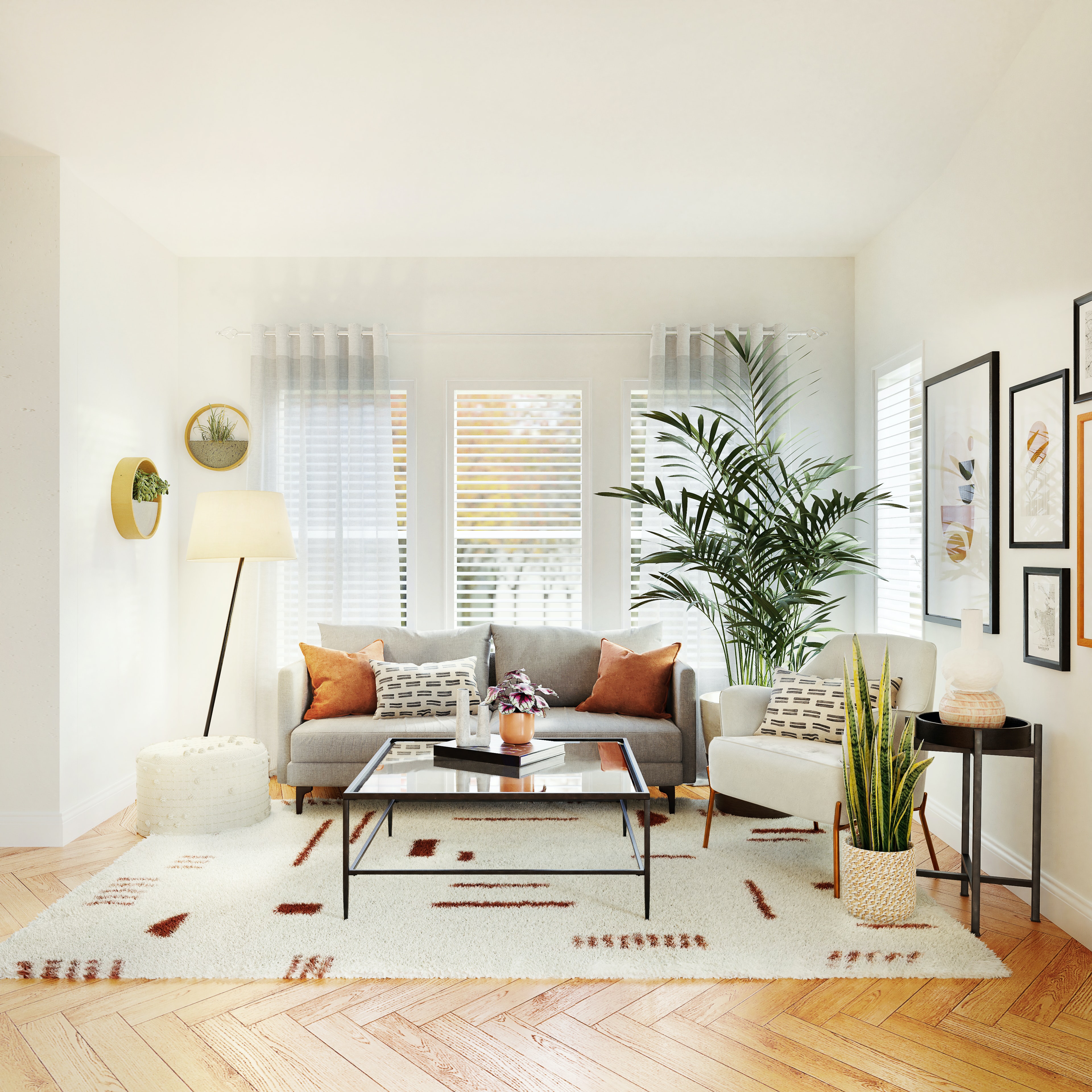 Stylish lounge interior with natural light